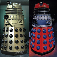 A Tier One Dalek Supreme (Gold Dalek) and a Section Leader (Red Dalek)
